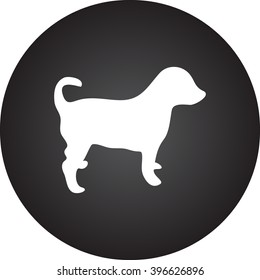 Dog puppy silhouette simple icon on round background