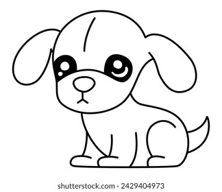 Dog - A Puppy Sits with Drooping Ears, Casting a Really Begging Eye as It Looks Sideways to the Left in a Whole-Body Portrait, Rendered in Flat Outline Art Minimalist Vector
