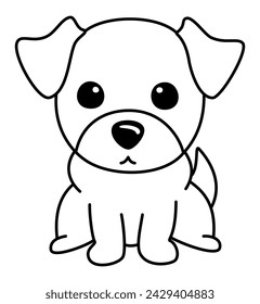 Dog - A Puppy Sits with a Pale, Begging Face, Staring Ahead in a Full-Body Portrait, Depicted in Vector Flat Outline Art, Accentuated by Crisp Hand-Drawn Vector Lines
