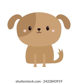 Dog puppy sitting. Round face icon. Cute cartoon kawaii pet baby animal character. Funny baby. Love greeting card. Sticker print. Happy Valentines day. Flat design. White background. Isolated. Vector