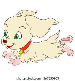 Dog. Puppy. Spaniel breed. Cartoon character isolated on white background. Colorful design for kids activity book, coloring page, colouring picture. Vector illustration for children.