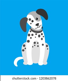 Dog puppy with spots, canine wearing collar on neck vector. Animal pet dog creature, purebred pedigree muzzle. Hound domesticated canis in clinic