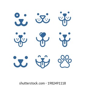 Perro, juego de iconos de la línea del vector del cachorro