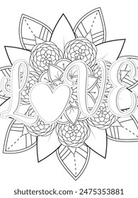 Dog Quotes Flower Coloring Page Beautiful black and white illustration for adult coloring book