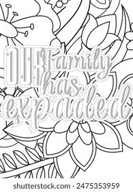 Dog Quotes Flower Coloring Page Beautiful black and white illustration for adult coloring book