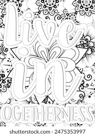 Dog Quotes Flower Coloring Page Beautiful black and white illustration for adult coloring book