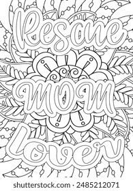 Dog Quotes Flower Coloring Page Beautiful black and white illustration for adult coloring book