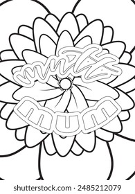 Dog Quotes Flower Coloring Page Beautiful black and white illustration for adult coloring book