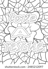 Dog Quotes Flower Coloring Page Beautiful black and white illustration for adult coloring book