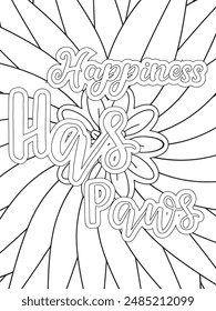 Dog Quotes Flower Coloring Page Beautiful black and white illustration for adult coloring book