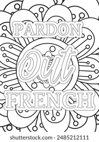 Dog Quotes Flower Coloring Page Beautiful black and white illustration for adult coloring book