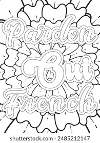 Dog Quotes Flower Coloring Page Beautiful black and white illustration for adult coloring book