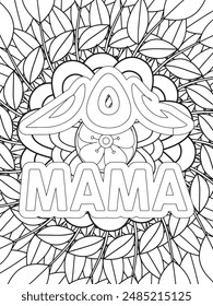 Dog Quotes Flower Coloring Page Beautiful black and white illustration for adult coloring book