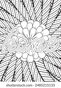 Dog Quotes Flower Coloring Page Beautiful black and white illustration for adult coloring book