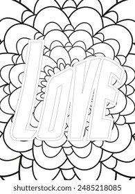 Dog Quotes Flower Coloring Page Beautiful black and white illustration for adult coloring book