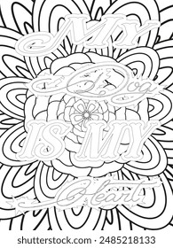 Dog Quotes Flower Coloring Page Beautiful black and white illustration for adult coloring book