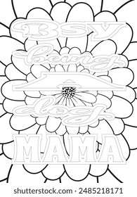 Dog Quotes Flower Coloring Page Beautiful black and white illustration for adult coloring book