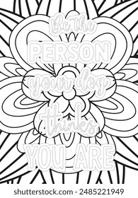 Dog Quotes Flower Coloring Page Beautiful black and white illustration for adult coloring book