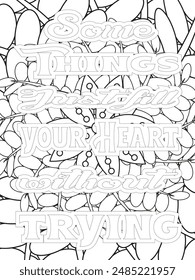 Dog Quotes Flower Coloring Page Beautiful black and white illustration for adult coloring book