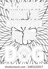 Dog Quotes Flower Coloring Page Beautiful black and white illustration for adult coloring book