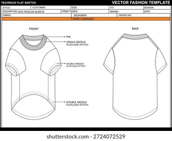 HUND RAGLAN HÜLSE FLACHE SKIZZE MODE VORLAGE TECHNISCHE ILLUSTRATION