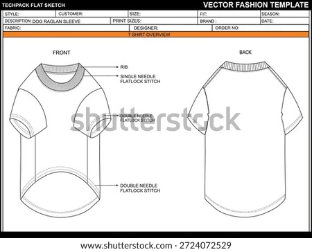 DOG RAGLAN SLEEVE FLAT SKETCH FASHION TEMPLATE TECHNICAAL ILLUSTRATION
