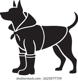 Dog in a raincoat and boots icon vector silhouette