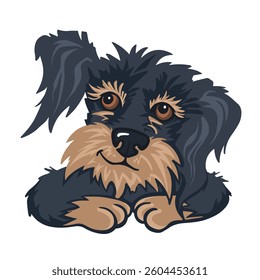 dog raised ear listening, color cartoon vector.