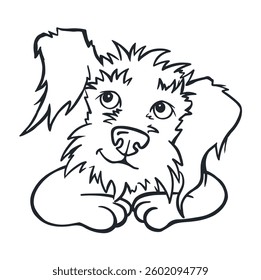 dog raised ear listens, line coloring page vector