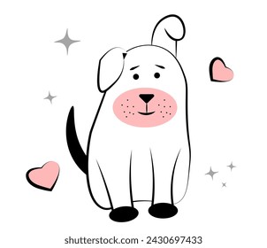 Dog with raised ear on white background. Doodle