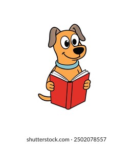 Ilustración vectorial de libros de lectura de perros - Dibujos animados, Clipart y diseño de arte de línea