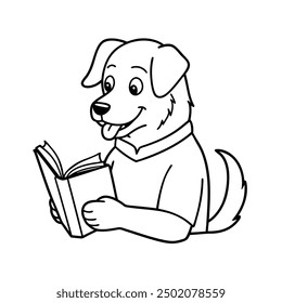 Ilustración vectorial de libros de lectura de perros - Dibujos animados, Clipart y diseño de arte de línea