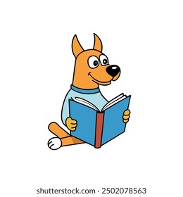 Ilustración vectorial de libros de lectura de perros - Dibujos animados, Clipart y diseño de arte de línea