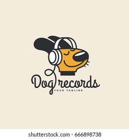 Dog records logo template design. Vector illustration.