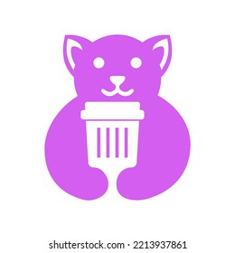 Dog Recycle Bin Logo Negative Space Concept Vector Template. Dog Holding Trash Symbol