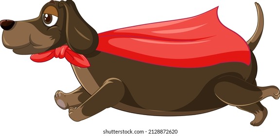 Dog with red cape flying  illustration