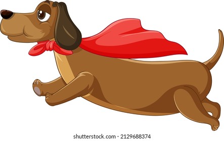 Dog with red cape flying  illustration
