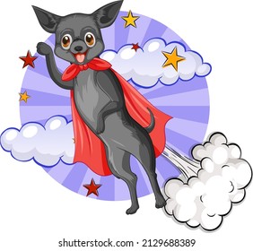 Dog with red cape flying  illustration