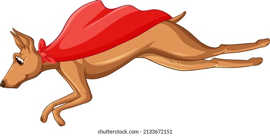 Dog with red cape flying  illustration
