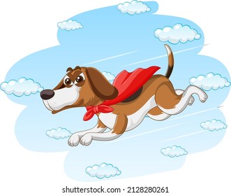 Dog with red cape flying in the sky illustration