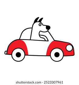 Perro en el Arte vectorial de coche rojo.