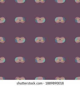 Dog red with green color geometric seamless pattern on dark purple background. Children graphic design element for different purposes. Flat vector illustration.