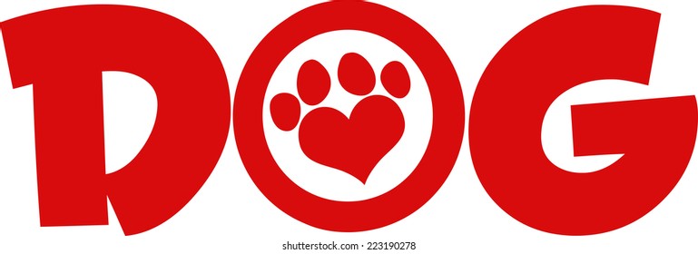 Dog Red Text With Love Paw Print Vector Illustration Isolated On White Background