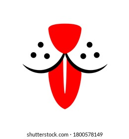 Dog with red tongue like tie logo. Cute happy pet with smile face line design. Doggy flat abstract element vector. Animal graphic character illustration.