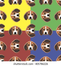 Dog red, yellow, blue and green vector background. Seamless pattern. 4 in 1.