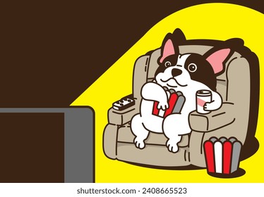 Dog relaxing at home having lazy day watching TV