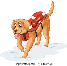 A dog in rescue uniform on white background illustration