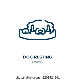 Dog resting icon. Linear vector illustration from pet hotel collection. Outline dog resting icon vector. Thin line symbol for use on web and mobile apps, logo, print media.