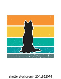 Dog Retro Sunset Design template. Vector design template for logo, badges, t-shirt, POD and book cover. Isolated white background.