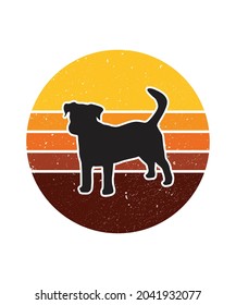 Dog Retro Sunset Design template. Vector design template for logo, badges, t-shirt, POD and book cover. Isolated white background.